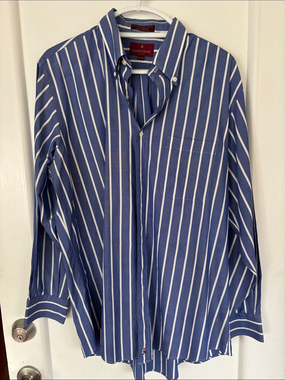 Nordstrom Blue and White Vertical Stripe Button-Down Shirt